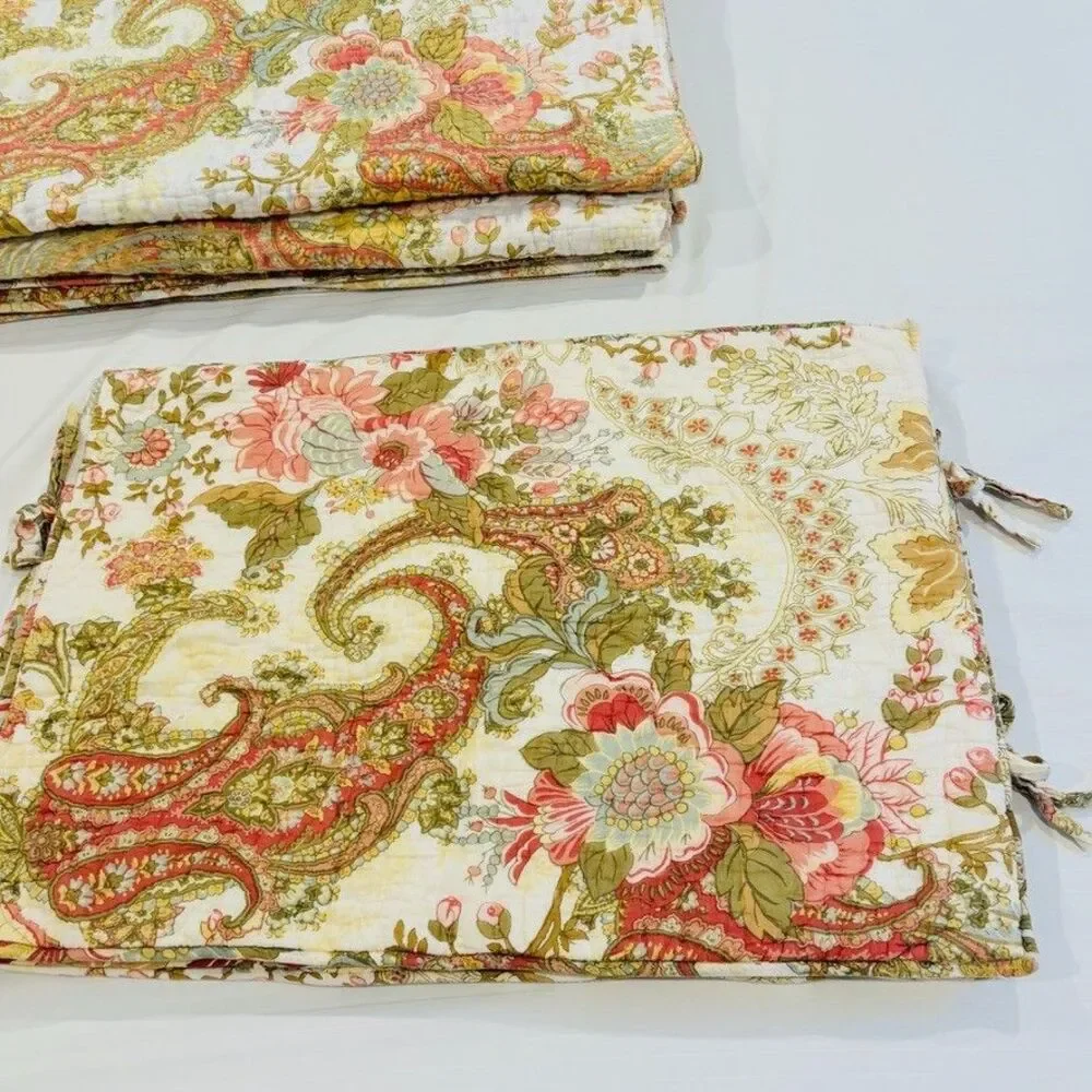 Pottery Barn Reversible Bird Floral Paisley Cotton King Quilt 2 Standard Shams